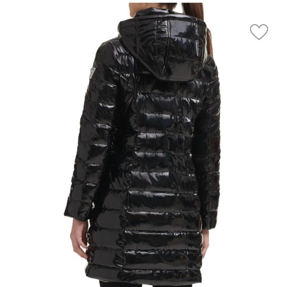 NWOT Women’s Guess winter hooded puffer jacket black XL - Picture 2 of 7